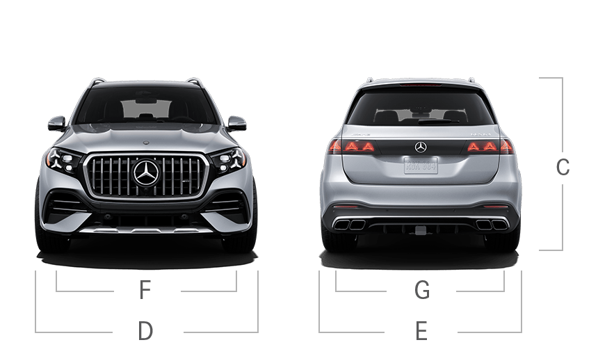 model front and back view diensions
