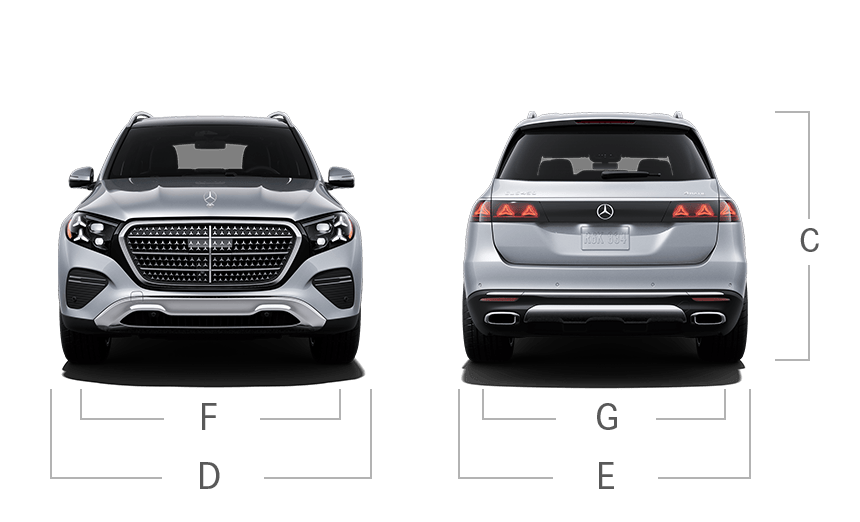 model front and back view diensions