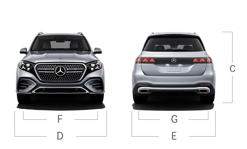 model front and back view diensions