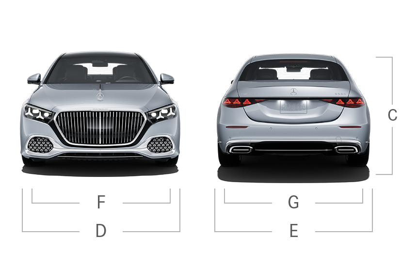 model front and back view diensions