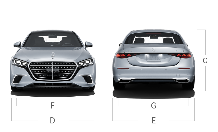 model front and back view diensions