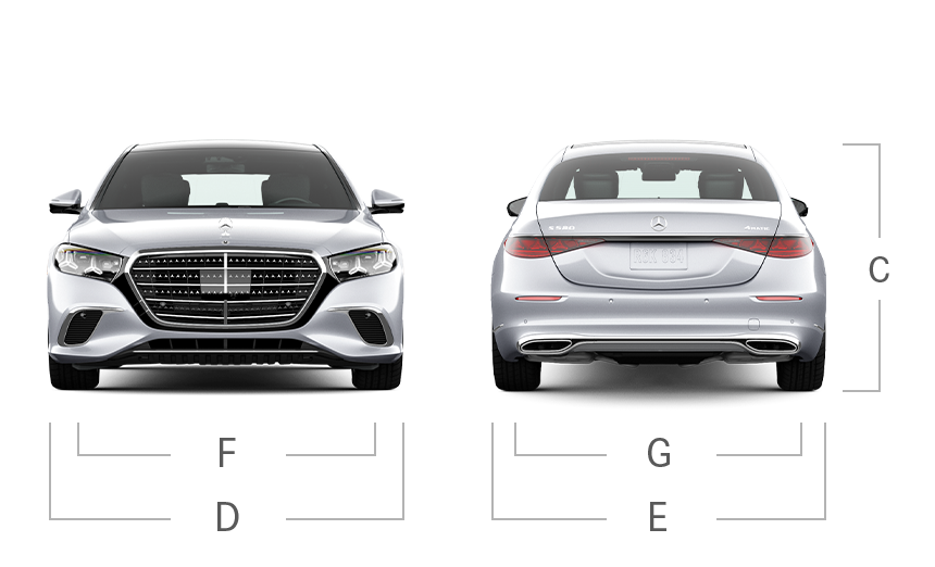 model front and back view diensions