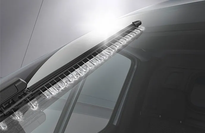 Close-up of a windshield wiper blade.
